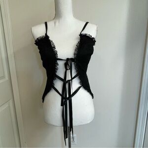 Mixed Threads Womens Corset top Bustier size L Black y2k Sexy front ties crop